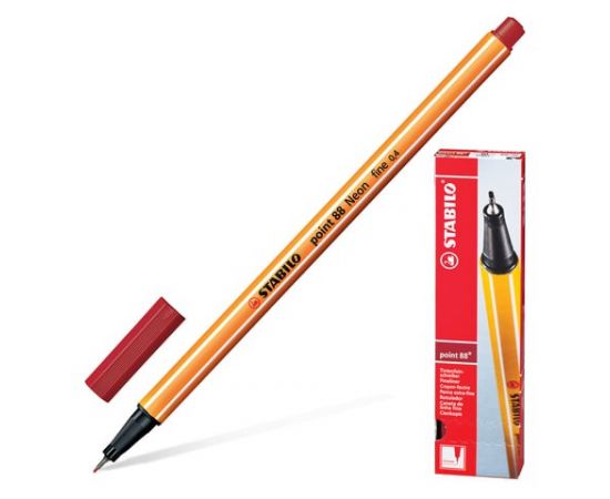 745697 - Ручка капиллярная STABILO Point 88, ТЕМНО-КРАСНАЯ, корпус оранжевый, линия письма 0,4 мм, 88/50 (1)