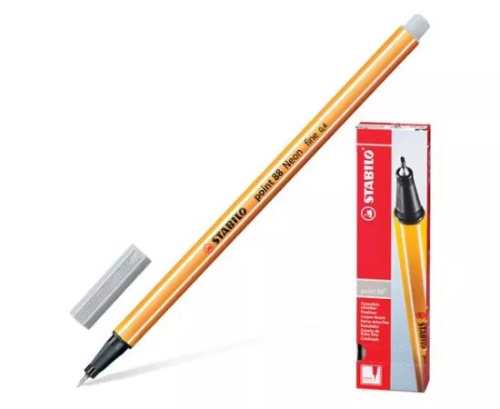 745703 - Ручка капиллярная STABILO Point 88, СВЕТЛО-СЕРАЯ, корпус оранжевый, линия письма 0,4 мм, 88/94 (1)