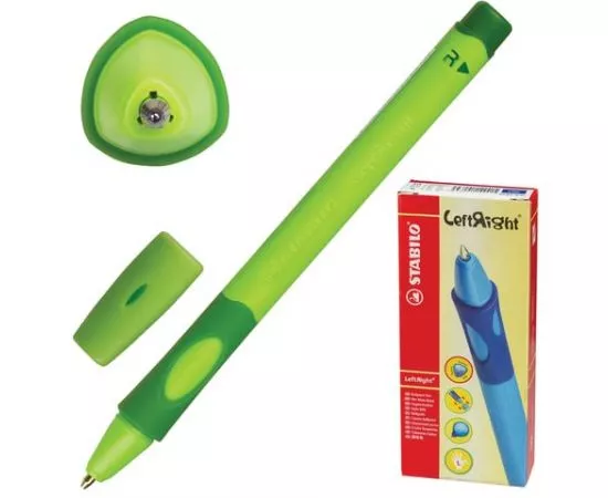 745710 - Ручка шариковая с грипом STABILO Left Right, СИНЯЯ, д/правшей, корпус зеленый, узел 0,8 мм, линия (1)
