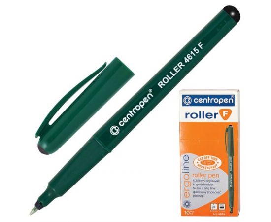 745760 - Ручка-роллер CENTROPEN, ЧЕРНАЯ, трехгранная, корпус зеленый, узел 0,5 мм, линия письма 0,3 мм, 4615/ (1)