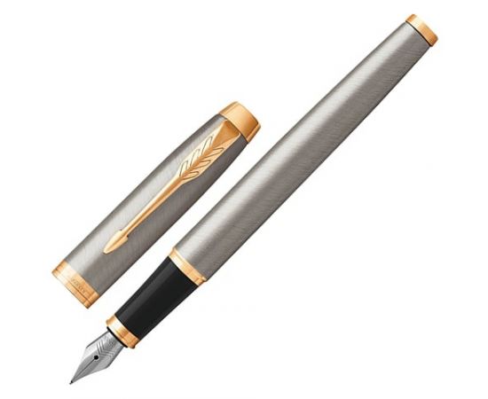 745860 - Ручка перьевая PARKER IM Core Brushed Metal GT, корпус серебристый матовый лак, позолоченные детал (1)