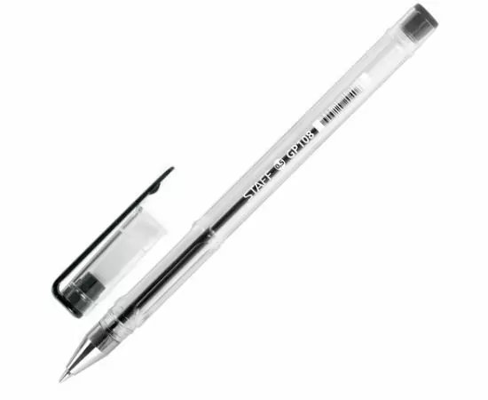 746027 - Ручка гелевая STAFF Basic, ЧЕРНАЯ, корпус прозрачный, хромированные детали, узел 0,5 мм, линия пис (1)