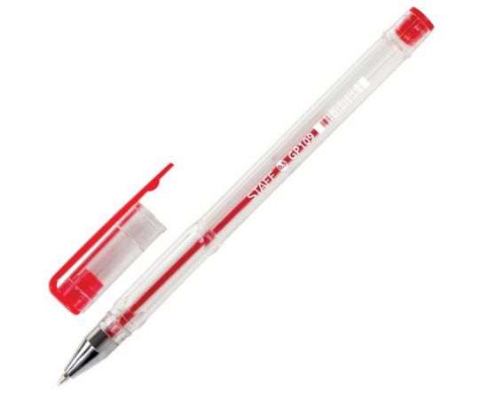 746028 - Ручка гелевая STAFF Basic, КРАСНАЯ, корпус прозрачный, хромированные детали, узел 0,5 мм, линия пи (1)