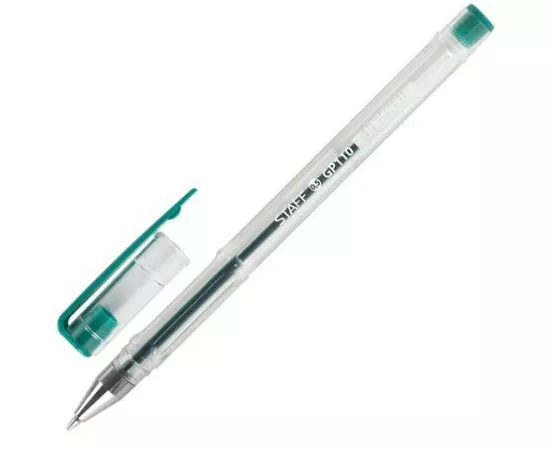 746029 - Ручка гелевая STAFF Basic, ЗЕЛЕНАЯ, корпус прозрачный, хромированные детали, узел 0,5 мм, линия пи (1)