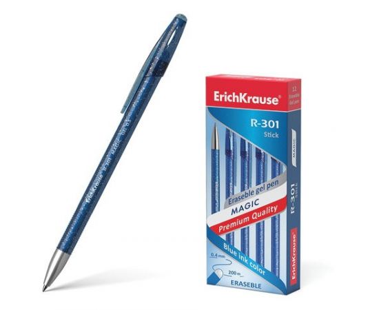 746304 - Ручка стираемая гелевая ERICH KRAUSE R-301 Magic Gel, СИНЯЯ, корпус синий, узел 0,5 мм, линия пись (1)