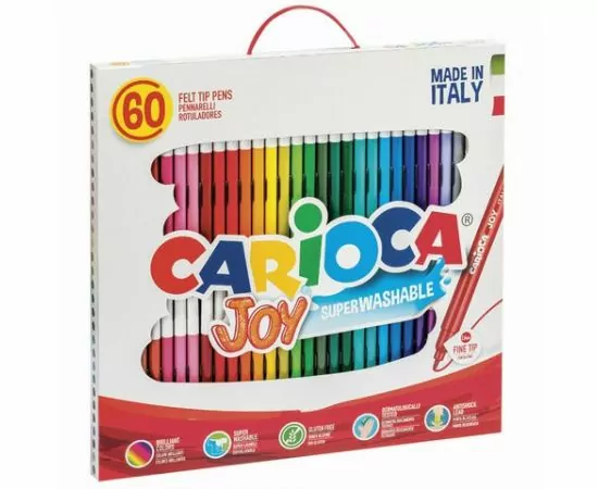 746784 - Фломастеры CARIOCA (Италия) Joy, 60 шт., 30 цветов, суперсмываемые, карт. коробка с ручкой, 41015 (1)