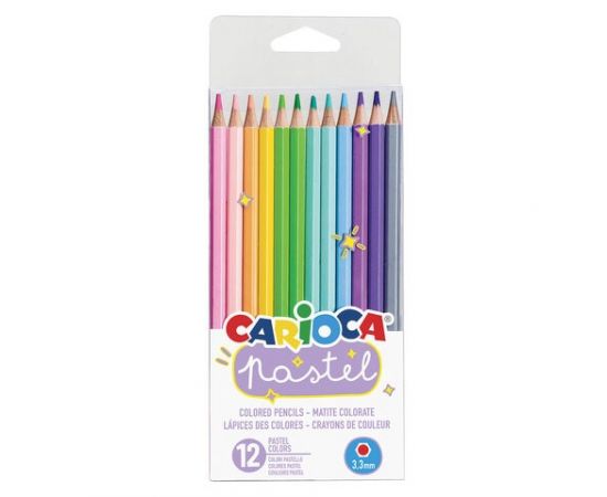 747176 - Карандаши цветные пастельные CARIOCA Pastel, 12 цв, шестигранные, заточенные, ПВХ чехол, 43034 (1)