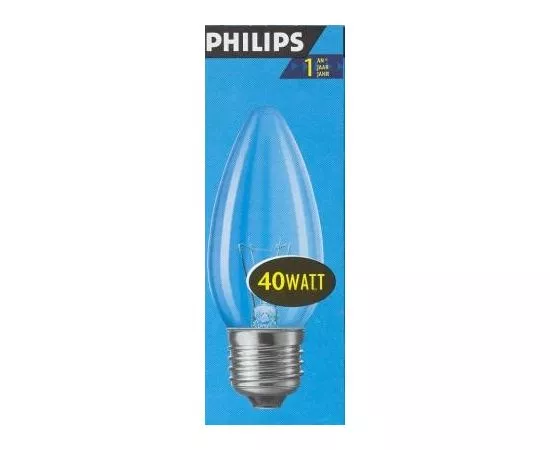 11951 - Лампа накал. Philips B35 E27 40W свеча прозрачная 4218 (1)