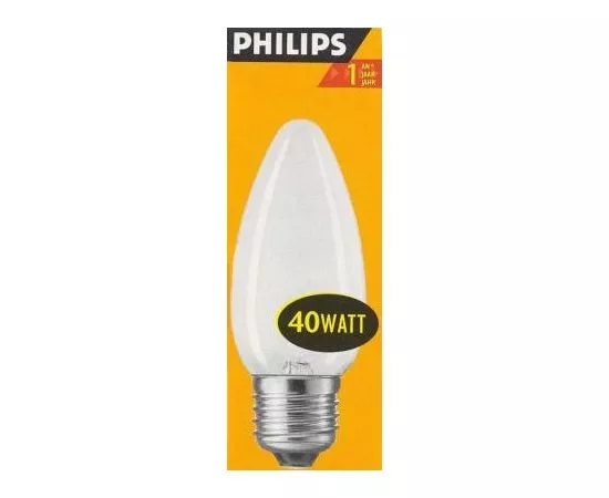 11952 - Лампа накал. Philips B35 E27 40W свеча матовая 4218 (1)