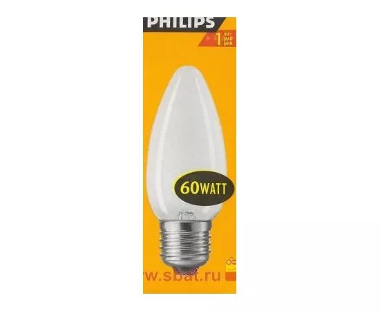 12551 - Лампа накал. Philips B35 E27 60W свеча матовая 4214 (1)