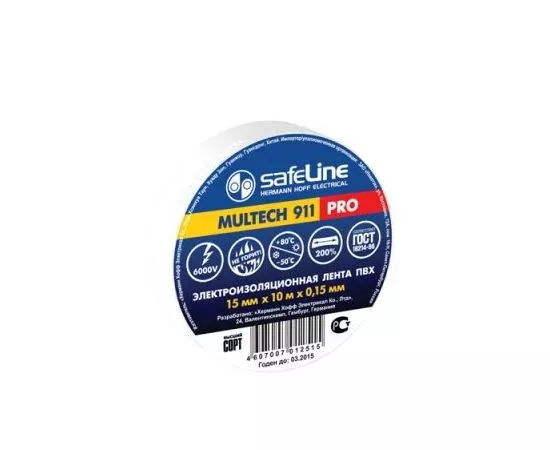 20134 - Safeline изолента ПВХ 15/10 белая, 150мкм, арт.9358 (1)