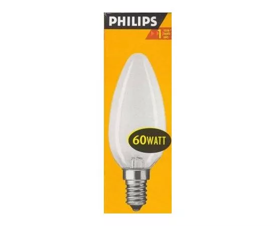 2336 - Лампа накал. Philips B35 E14 60W свеча матовая 7764 (1)