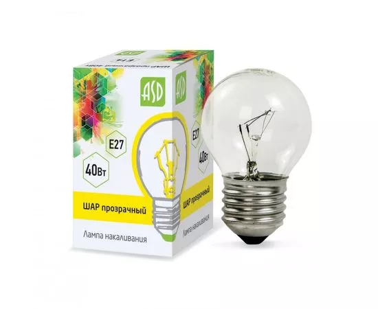 410980 - Лампа накаливания ASD P45 E27 40W шар прозрачный (1)