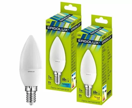 659284 - Лампа св/д Ergolux свеча C35 E14 7W(570lm 220°) 3000K матов. 100x37 пластик/алюм. LED-C35-7W-E14-3K (1)