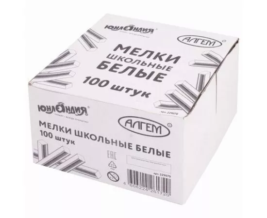 749218 - Мел белый ЮНЛАНДИЯ (Алгем), натуральный, набор 100 штук, квадратный, 229070 (1)