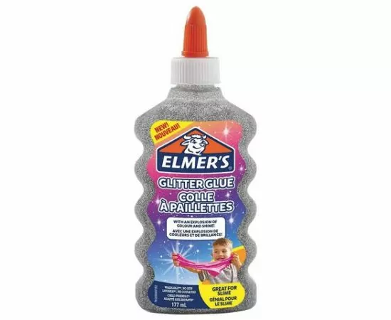 749398 - Клей для слаймов канцелярский с блестками ELMERS Glitter Glue, 177 мл, серебряный, 2077255 (1)