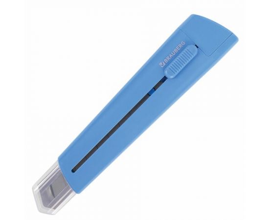 749797 - Нож канцелярский 18 мм BRAUBERG Delta, автофиксатор, цвет корпуса голубой, блистер, 237087 (1)
