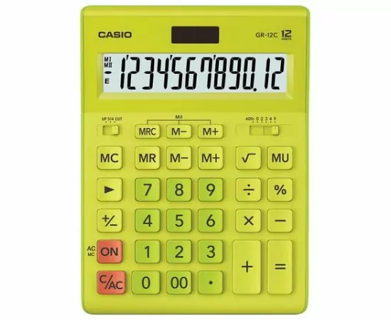 749937 - Калькулятор настольный CASIO GR-12С-GN (210х155 мм), 12 разрядов, двойное питание, САЛАТОВЫЙ, GR-12C (1)