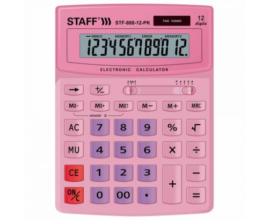 749946 - Калькулятор настольный STAFF STF-888-12-PK (200х150 мм) 12 разрядов, двойное питание, РОЗОВЫЙ, 25045 (1)