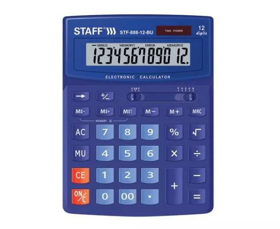 749949 - Калькулятор настольный STAFF STF-888-12-BU (200х150 мм) 12 разрядов, двойное питание, СИНИЙ, 250455 (1)