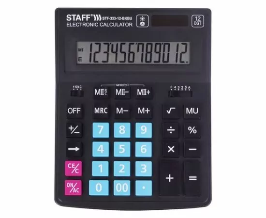 749954 - Калькулятор настольный STAFF PLUS STF-333-BKBU ( 200x154 мм) 12 разрядов, ЧЕРНО-СИНИЙ, 250461 (1)