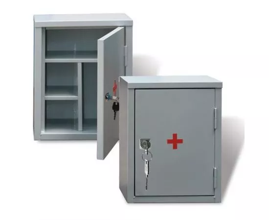 322212 - Шкафчик-аптечка металлический, навесной, внутр. перегородки, ключевой замок, 380x300x160мм (1)
