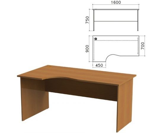 579466 - Стол письменный эргономичный Монолит (ш1600*г900*в750 мм), левый, цвет орех, СМ7.3 640108 (1)