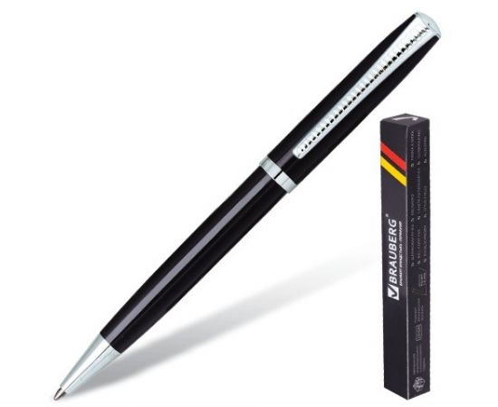 664633 - Ручка шарик. BRAUBERG бизнес-класса Cayman Black, корпус чер., серебр. детали, 1мм, синяя 141410 (1)