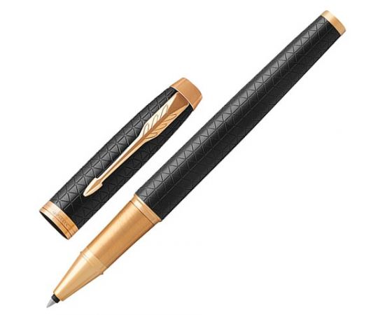 745847 - Ручка-роллер PARKER IM Premium Black GT, корпус черный матовый с гравировкой, позолоченные детали, (1)