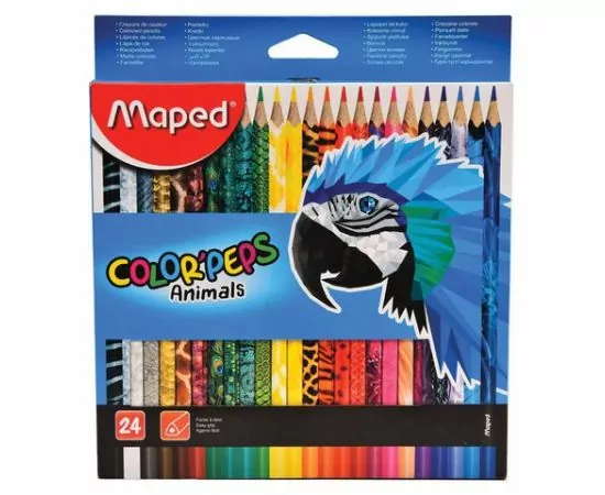 747126 - Карандаши цветные MAPED (Франция) Color Peps Animals, 24 цвета, трехгранные, заточенные, европод (1)