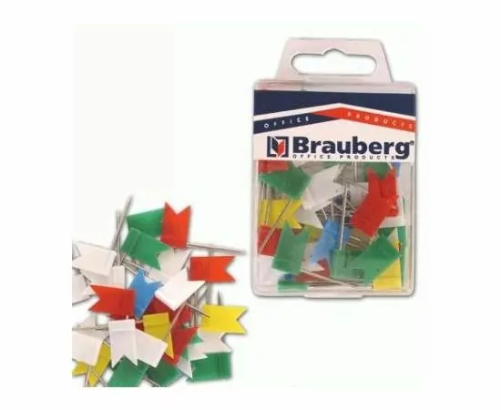 323299 - Булавки-флажки маркировочные BRAUBERG цветные, 50 шт., в пласт. коробке с европодвесом, 221537 (1)