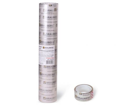 664489 - Клейкие ленты 19 мм х 10 м канцелярские BRAUBERG, комплект 12 шт., прозрачные, 223124 (1)