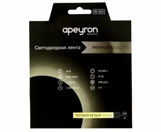 760550 - APEYRON Лента св/д PRO 24V 26W/m 240led/m IP20 3000K 2700lm/m 5м интер 2K 2835 00-303 (1)