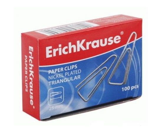 323356 - Скрепки ERICH KRAUSE 25 мм металл. треугол., 100 шт., в карт. коробке, 24869 (1)