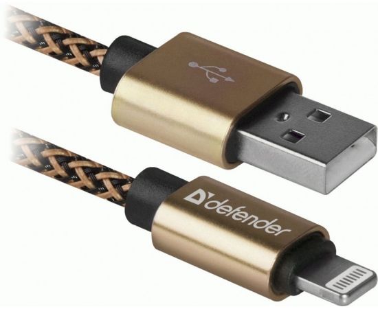 773105 - Кабель USB(A)шт. - 8pin шт. (Apple) ACH01-03T PRO USB2.0 Золот, AM-LightningM,1м,2.1А,Defender,87806 (1)