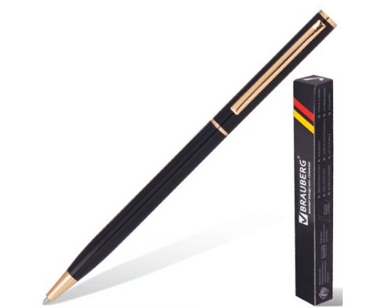 664629 - Ручка шарик. BRAUBERG бизнес-класса Slim Black, корпус чер., золот. детали, 1мм, синяя 141402 (1)