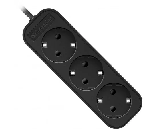 786375 - Defender сет. удл. ПВС 3х1, 3 роз. 5 м, 10А черный, земля, M350, 99323 (1)