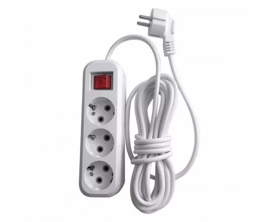 791909 - STEKKER Удлинитель ПВС 3x0.75 3роз., с/з с выкл. белый 5м, серия Home, HM03-31-05 (У10А-002) 39199 (1)