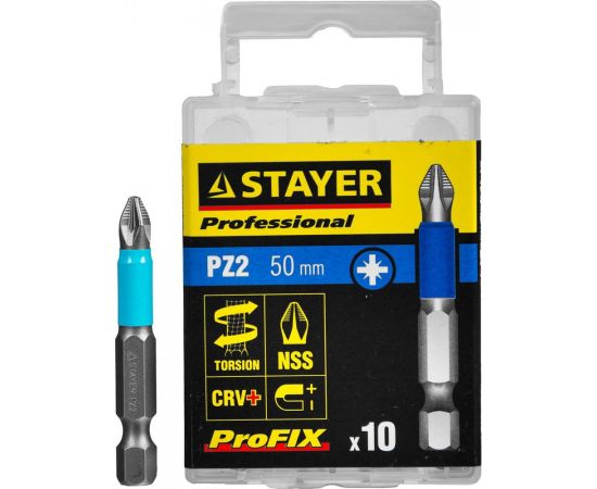 529034 - Биты STAYER PROFESSIONAL ProFix Pozidriv, тип хвостовика E 1/4, № 2, L=50мм, 10шт (1)