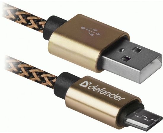 773099 - Кабель USB(A)шт. - microUSBшт. USB08-03T PRO USB2.0 Золотой, AM-MicroBM, 1м, 2.1A, Defender, 87800 (1)