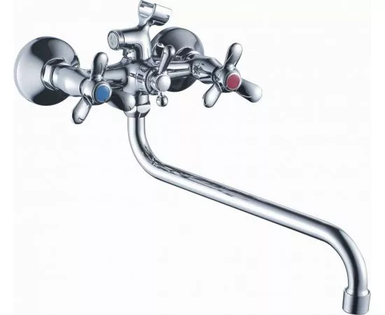 781049 - Haiba Смеситель для ванны (Lt) трубчатый поворот.излив-S 300мм,двухвент, шаровый.перек, хром, HB2212 (1)