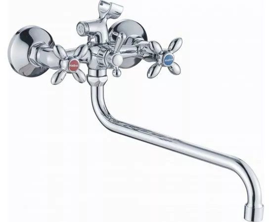 781052 - Haiba Смеситель для ванны (Lt) трубчатый поворот.излив-S 300мм,двухвент, шаровый.перек, хром, HB2227 (1)