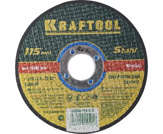 537409 - Круг отрезной абразивный KRAFTOOL по металлу, для УШМ, 115x2,5x22,23мм (1)