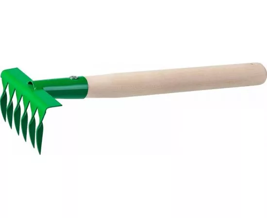 628603 - Грабельки садовые с деревянной ручкой, РОСТОК 39611, 6 витых зубцов, 120x62x405 мм (1)