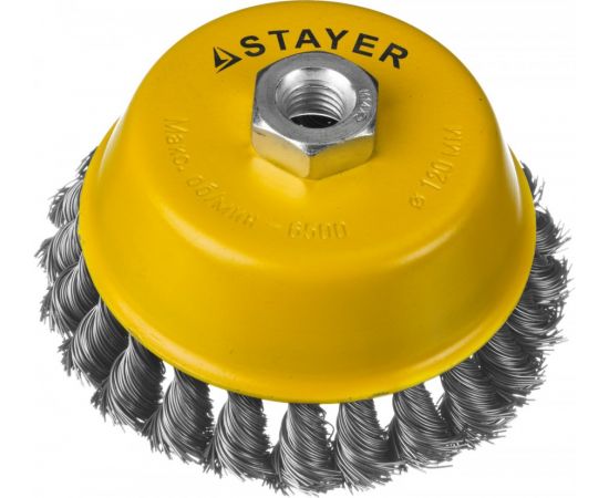 629033 - STAYER PROFESSIONAL. Щетка чашечная для УШМ, жгутированная стальная проволока 0,5мм, 120ммхМ14 (1)