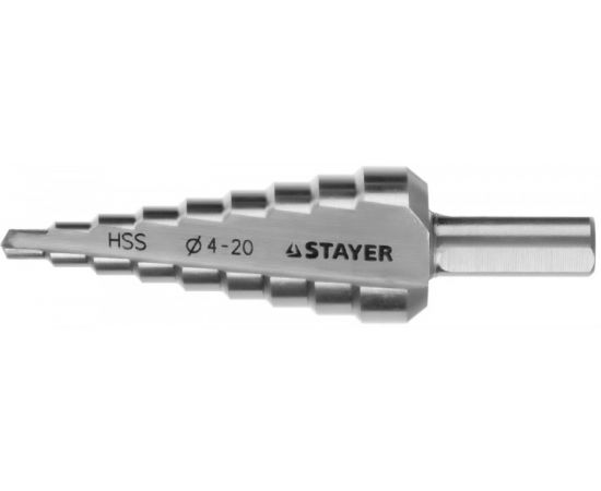 639911 - Сверло STAYER MASTER 9-ступен. по мет., сталь HSS, d 4-20, L-75 мм, 3-хгран. хвост. 8мм (1)