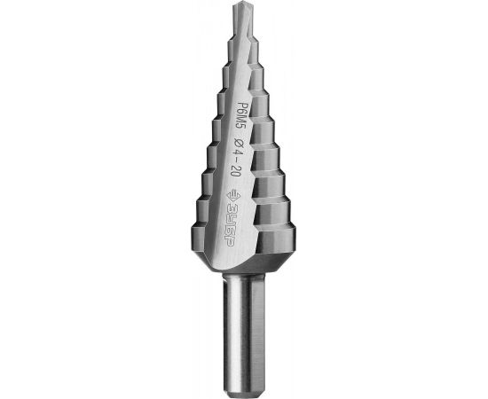 640037 - Сверло ЗУБР 9-ступен. по мет. ст. Р6М5, d=4-20, L-75 мм, 3-хгран. хвост. 8мм (1)