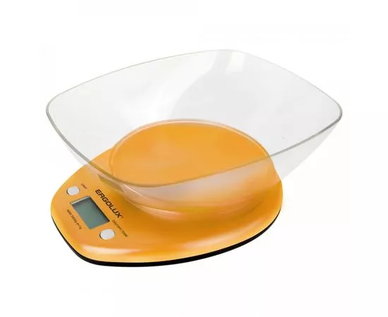 686297 - Весы кухон. эл. ERGOLUX ELX-SK04-C11 оранжевые, до 5кг, 22*18 см, со съемной чашей, 2xAAA (1)