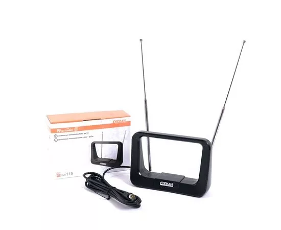 688234 - Антенна комнатная Сигнал SAI-119 (МВ+ДМВ+DVB-T2) активная, 24-28db, кабель 3м, б/п 12V в/к (1)