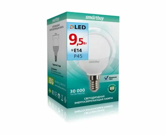 692551 - Smartbuy шар P45 E14 9,5W 4000K 4K матовая пластик  SBL-P45-9_5-40K-E14 (1)